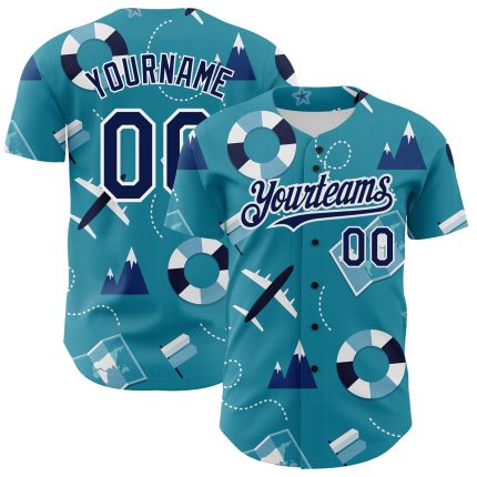 Personalized 3D Pattern Baseball Jersey - Custom Name & Number in Lakes Blue Navy-White for Holiday Travel Personalized Lakes