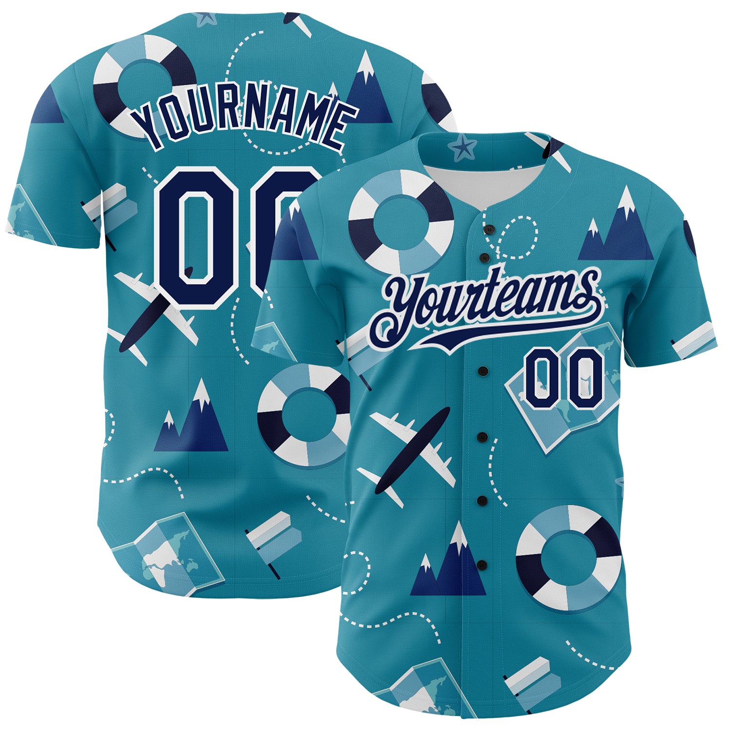 Personalized 3D Pattern Baseball Jersey - Custom Name & Number in Lakes Blue Navy-White for Holiday Travel Personalized Lakes