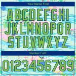 Personalized Beach T-Shirt with Palm Trees and Flamingo 3D Pattern in Lakes Blue Neon Green-Navy Custom Name and Number Personalized