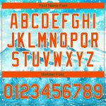 Custom Name and Number Bomber Varsity Jacket, Winter Snowy Landscape 3D Pattern in Lakes Blue and Orange-Kelly Green Personalized