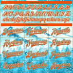 Custom Name and Number Bomber Varsity Jacket, Winter Snowy Landscape 3D Pattern in Lakes Blue and Orange-Kelly Green Personalized
