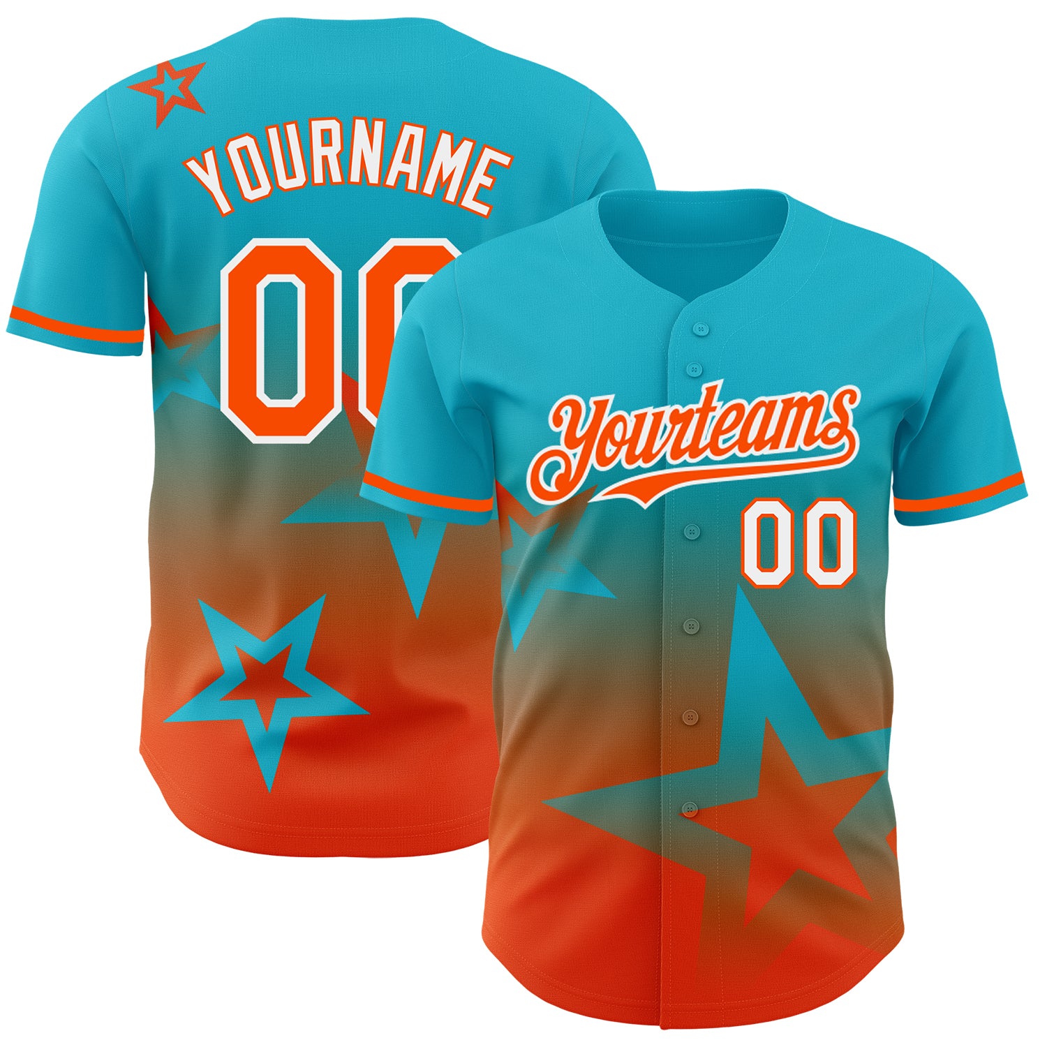 Personalized Gradient 3D Twinkle Star Baseball Jersey with Custom Name & Number - Lakes Blue Orange-White Design Personalized