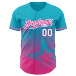 Custom Name & Number Twinkle Star Baseball Jersey - Personalized 3D Gradient Blue Pink-White Design Personalized Lakes Blue