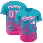 Custom Name & Number Twinkle Star Baseball Jersey - Personalized 3D Gradient Blue Pink-White Design Personalized Lakes Blue