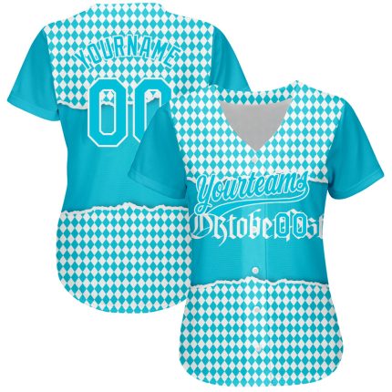 Custom Name and Number Oktoberfest 3D Pattern Baseball Jersey - Personalized Blue White Team Design Personalized Lakes Blue