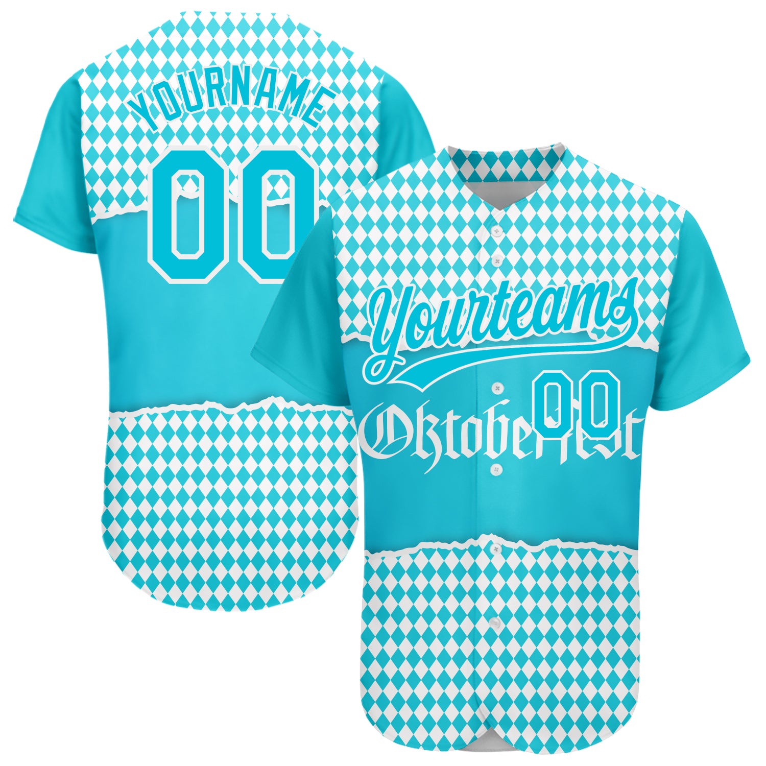 Custom Name and Number Oktoberfest 3D Pattern Baseball Jersey - Personalized Blue White Team Design Personalized Lakes Blue