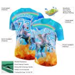 Custom Unicorn Performance T-Shirt with Personalized Name and Number, 3D Blue and White Rainbow Pattern Design Personalized
