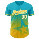 Personalized 3D Gradient Twinkle Star Baseball Jersey in Lakes Blue Yellow-White, Custom Name and Number Personalized Lakes