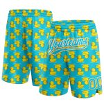 Custom Name Number Duck Basketball Shorts - 3D Pattern Blue Yellow White, Personalized Team Gear Personalized Lakes Blue
