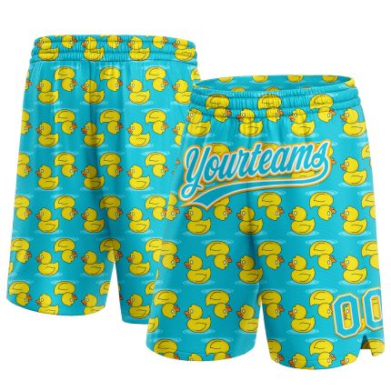 Custom Name Number Duck Basketball Shorts - 3D Pattern Blue Yellow White, Personalized Team Gear Personalized Lakes Blue