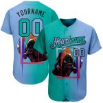 Personalized 3D Skull Gradient Baseball Jersey Light Blue Aqua-Black Custom Name & Number Fashion Team Apparel Personalized