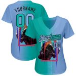 Personalized 3D Skull Gradient Baseball Jersey Light Blue Aqua-Black Custom Name & Number Fashion Team Apparel Personalized