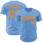 Custom Name & Number Authentic Baseball Jersey - Light Blue Bay Orange Team Jersey Personalized Light Blue Bay Orange Authentic