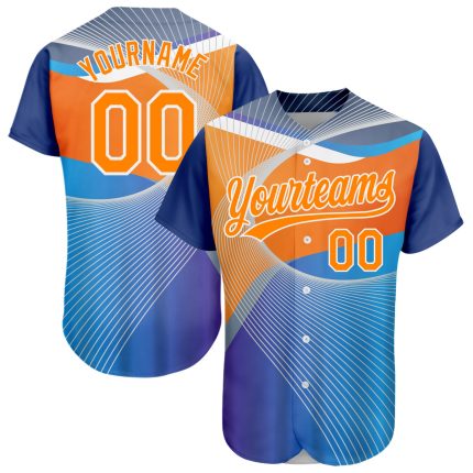 Custom Name and Number 3D Pattern Baseball Jersey in Light Blue Bay with Orange-White Design - Authentic Sport Team Apparel