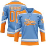 Custom Name Number Hockey Jersey Team Light Blue Orange White Lace Neck Personalized Light Blue Bay Orange-White Hockey Lace