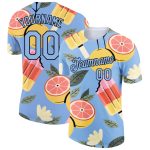 Custom Name and Number Summer T-Shirt - Personalized 3D Pattern Design in Light Blue, Black Ice Cream and Fruit Theme Personalized
