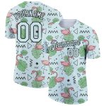 Custom Name and Number Tropical Hawaii Flamingo 3D Pattern Light Blue Performance T-Shirt Personalized Light Blue Black 3D