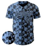 Personalized Tropical Hawaii Palm Trees Baseball Jersey with Custom Name and Number - Light Blue Black 3D Pattern Design