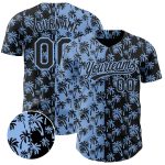 Personalized Tropical Hawaii Palm Trees Baseball Jersey with Custom Name and Number - Light Blue Black 3D Pattern Design
