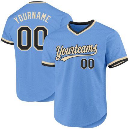 Custom Name and Number Authentic Light Blue Black-Cream Baseball Jersey - Personalized Throwback Team Jersey Personalized