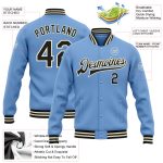 Custom Name Number Personalized Bomber Jacket Light Blue Black Cream Varsity Full-Snap Letterman Jacket Personalized Light