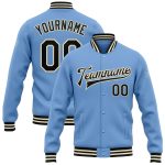 Custom Name Number Personalized Bomber Jacket Light Blue Black Cream Varsity Full-Snap Letterman Jacket Personalized Light