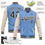 Custom Name Number Varsity Bomber Jacket Light Blue Black-Cream Two Tone Full-Snap Letterman Personalized Light Blue Black-Cream