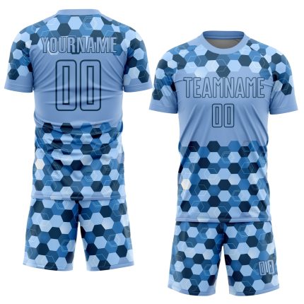 Personalized Geometric Shapes Soccer Jersey with Custom Name and Number - Light Blue Black Team Uniform Personalized Light