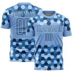 Personalized Geometric Shapes Soccer Jersey with Custom Name and Number - Light Blue Black Team Uniform Personalized Light