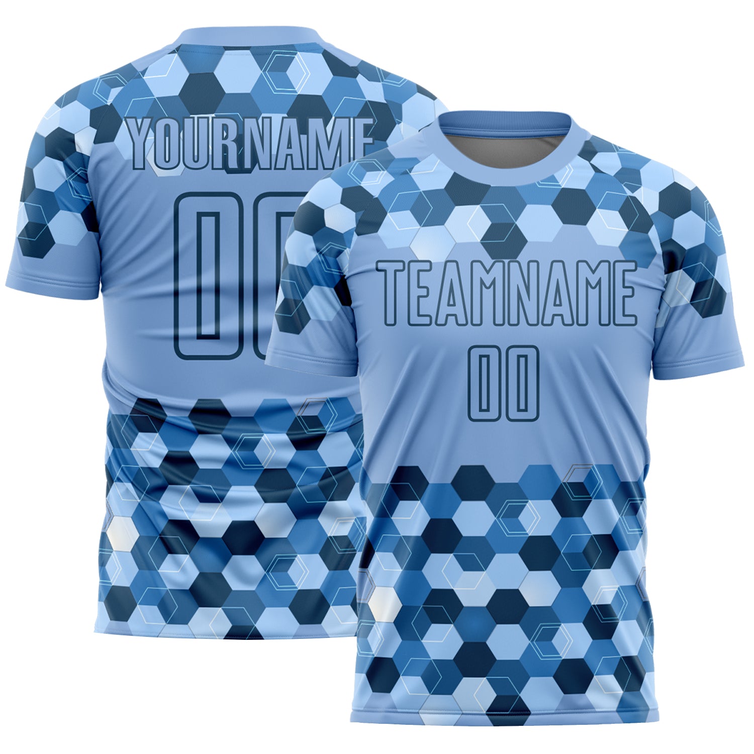 Personalized Geometric Shapes Soccer Jersey with Custom Name and Number - Light Blue Black Team Uniform Personalized Light