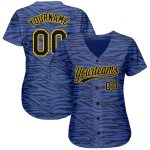 Custom Name and Number Authentic Baseball Jersey in Light Blue and Black-Gold 3D Pattern Design Personalized Light Blue Black-Gold
