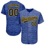 Custom Name and Number Authentic Baseball Jersey in Light Blue and Black-Gold 3D Pattern Design Personalized Light Blue Black-Gold