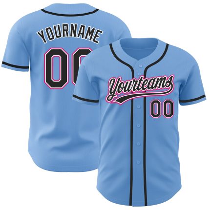 Custom Name and Number Baseball Jersey - Personalized Light Blue and Black with Hot Pink Trim Personalized Light Blue Black-Hot