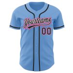 Custom Name and Number Baseball Jersey - Personalized Light Blue and Black with Hot Pink Trim Personalized Light Blue Black-Hot