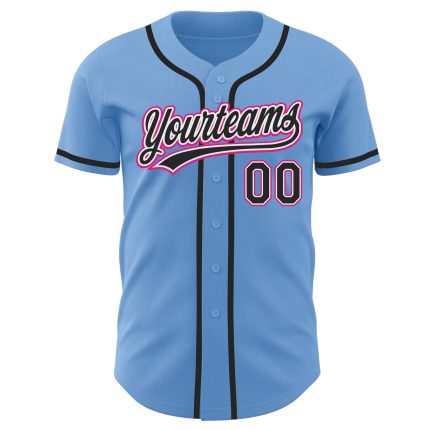 Custom Name and Number Baseball Jersey - Personalized Light Blue and Black with Hot Pink Trim Personalized Light Blue Black-Hot