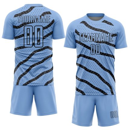 Custom Soccer Uniform Jersey with Personalized Name and Number - Light Blue with Black Lines and Dots Design Personalized