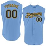 Custom Name and Number Light Blue Black-Old Gold Sleeveless Baseball Jersey - Personalized Team Gear Personalized Light Blue