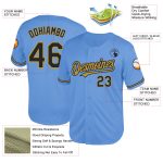 Custom Name and Number Authentic Throwback Baseball Jersey - Light Blue and Black Old Gold Mesh Personalized Light Blue Black-Old