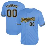Custom Name and Number Authentic Throwback Baseball Jersey - Light Blue and Black Old Gold Mesh Personalized Light Blue Black-Old