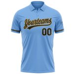 Custom Performance Vapor Golf Polo Shirt with Name and Number - Light Blue and Black Old Gold Personalized Light Blue Black-Old