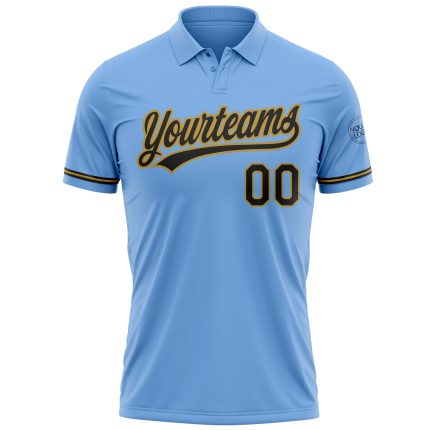 Custom Performance Vapor Golf Polo Shirt with Name and Number - Light Blue and Black Old Gold Personalized Light Blue Black-Old