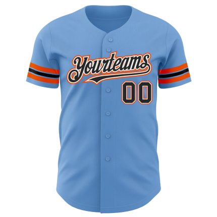 Custom Name and Number Authentic Baseball Jersey - Personalized Light Blue and Black-Orange Team Jersey Personalized Light