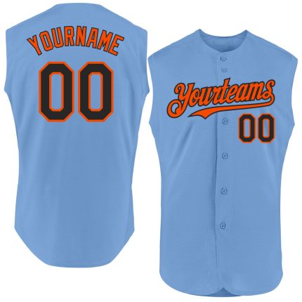 Custom Name and Number Personalized Light Blue Black-Orange Authentic Baseball Jersey Sleeveless Personalized Light Blue