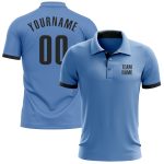 Custom Name and Number Performance Golf Polo Shirt Light Blue Black, Personalized Team Apparel Personalized Light Blue Black