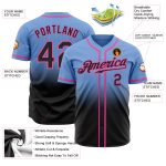 Custom Name and Number Baseball Jersey - Light Blue Black-Pink Authentic Fade Fashion Design Personalized Light Blue Black-Pink