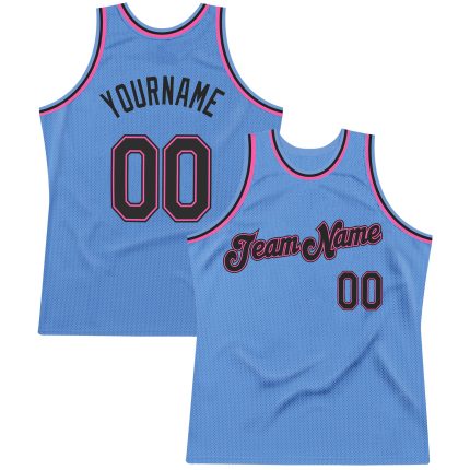 Personalized Authentic Throwback Basketball Jersey Custom Name Number Black-Pink Light Blue Team Personalized Light Blue