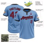 Custom Light Blue Black Pinstripe Two-Button Unisex Softball Jersey with Personalized Name and Number Personalized Light
