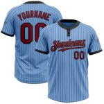 Custom Light Blue Black Pinstripe Two-Button Unisex Softball Jersey with Personalized Name and Number Personalized Light