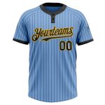 Custom Light Blue Black Pinstripe Gold Two-Button Unisex Softball Jersey Personalized Name and Number Personalized Light