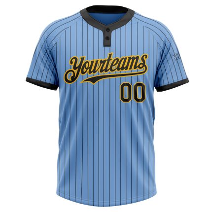 Custom Light Blue Black Pinstripe Gold Two-Button Unisex Softball Jersey Personalized Name and Number Personalized Light